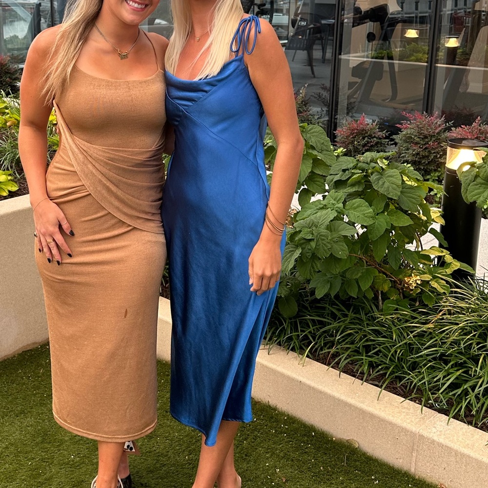 Hello Molly Blue Satin Slip Midi Dress